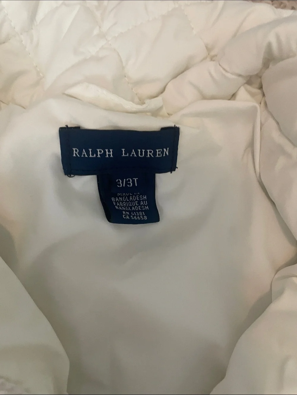 Ralph Lauren Cream Quilted Puffer Jacket for Kids